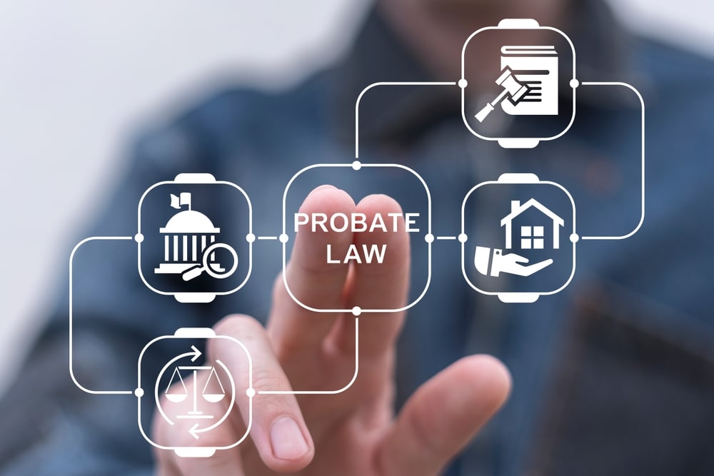 ManWorkingOnVirtualTouchScreenPressesInscriptionProbateLaw ManWorkingOnVirtualTouchScreenPressesInscriptionProbateLaw